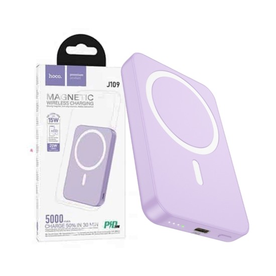 Hoco Magnetic Power Bank J109 Easy for Wireless Charging PD20W 5000mAh Purple